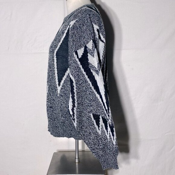 Vintage 90s Montello Black And White Dad Sweater With Faux Leather Patches M - Picture 2 of 14